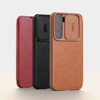 Nillkin Qin Leather Pro dėklas Galaxy S22+ – rudas -- Samsung Galaxy S22+