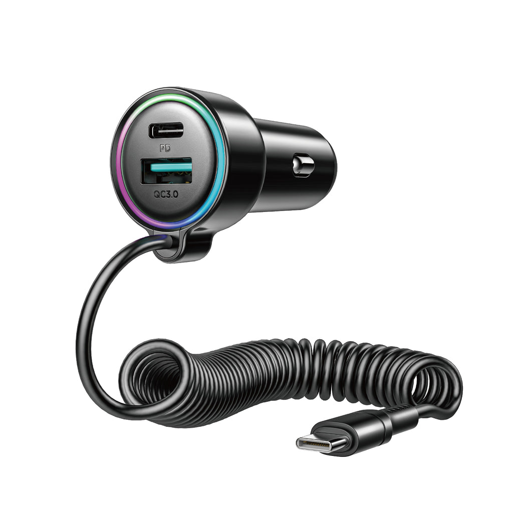 Joyroom JR-CL07 72W 3-in-1 automobilinis įkroviklis su 1.6 m USB-C laidu – juodas