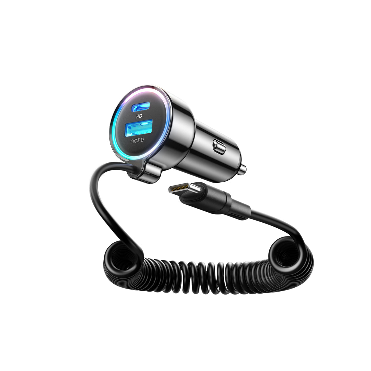 Joyroom JR-CL07 72W 3-in-1 automobilinis įkroviklis su 1.6 m USB-C laidu – juodas