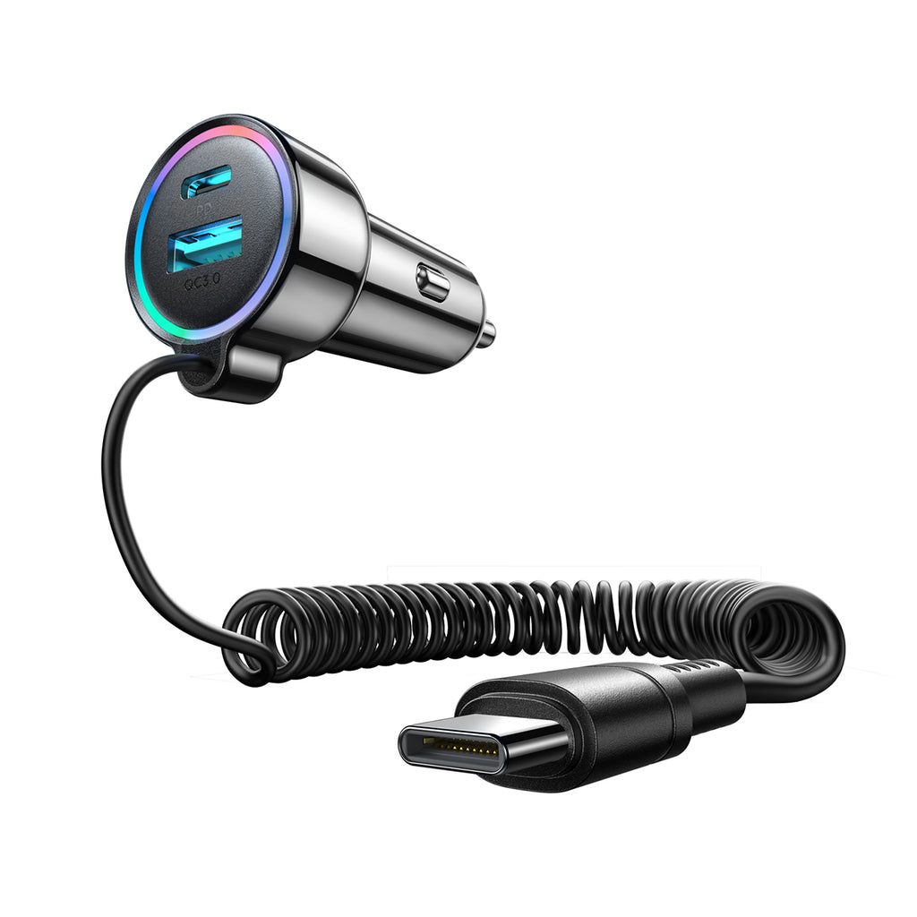 Joyroom JR-CL07 72W 3-in-1 automobilinis įkroviklis su 1.6 m USB-C laidu – juodas