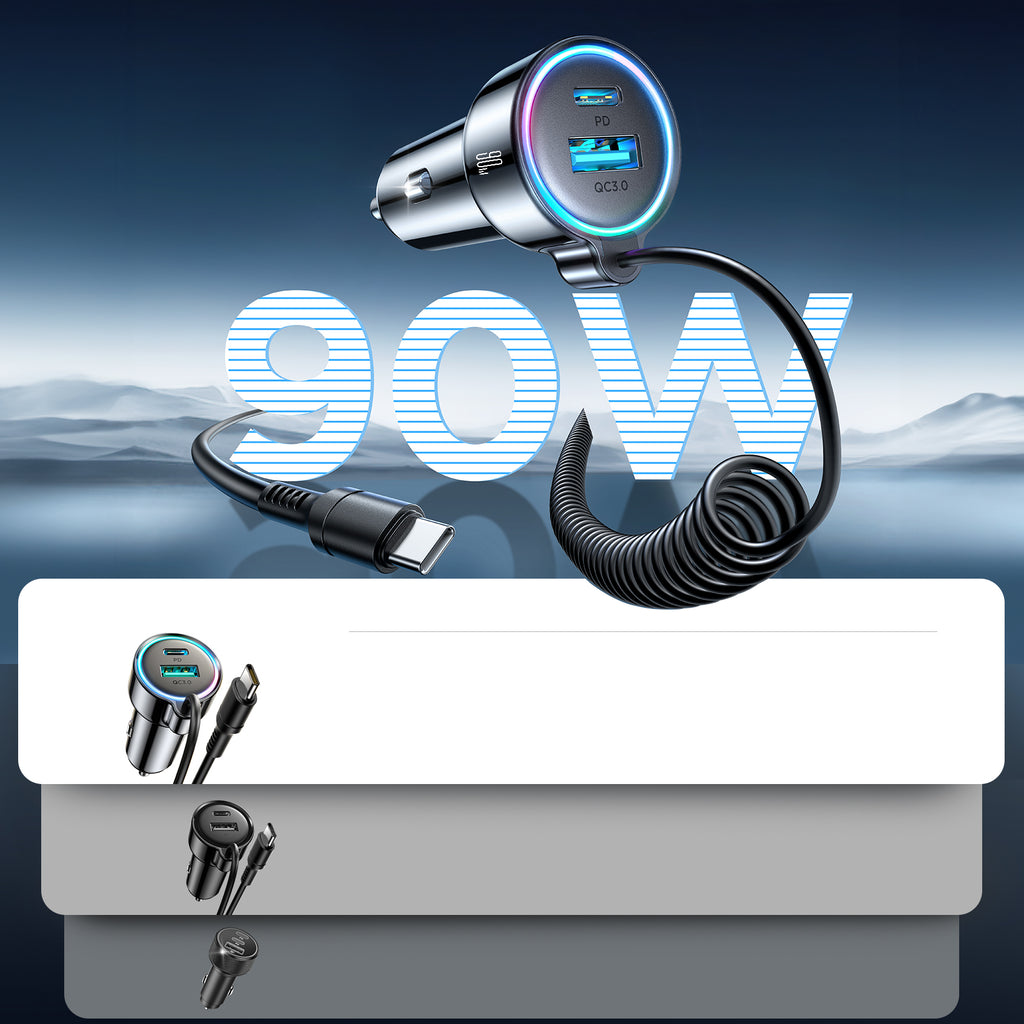 Joyroom JR-CL07 72W 3-in-1 automobilinis įkroviklis su 1.6 m USB-C laidu – juodas