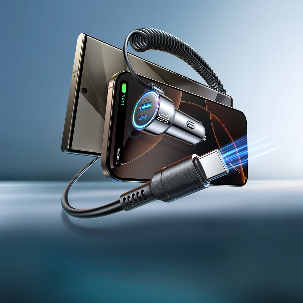 Joyroom JR-CL07 72W 3-in-1 automobilinis įkroviklis su 1.6 m USB-C laidu – juodas