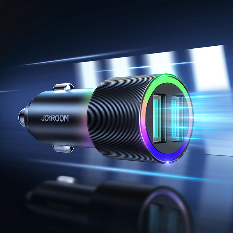 Joyroom automobilinis įkroviklis 2 x USB su pašvietimu 24W, juodas (JR-CL10)