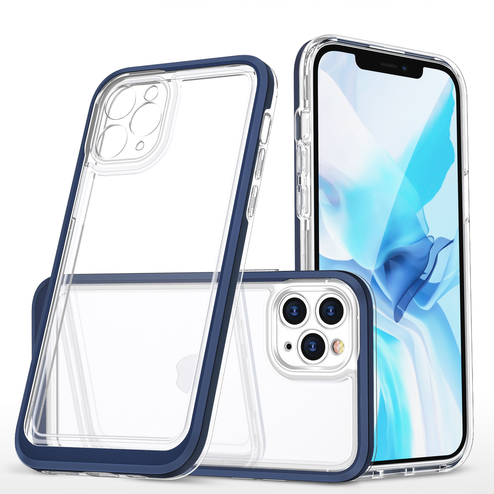 Skaidrus dėklas iPhone 11 Pro Max – mėlynas rėmelis -- iPhone 11 Pro Max
