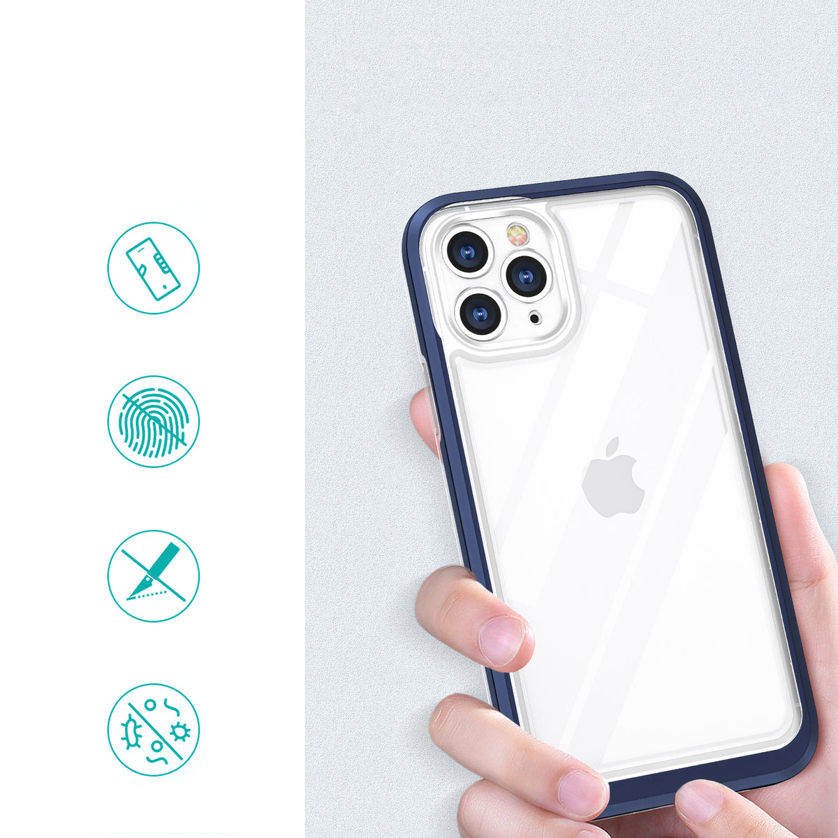 Skaidrus dėklas iPhone 11 Pro Max – mėlynas rėmelis -- iPhone 11 Pro Max
