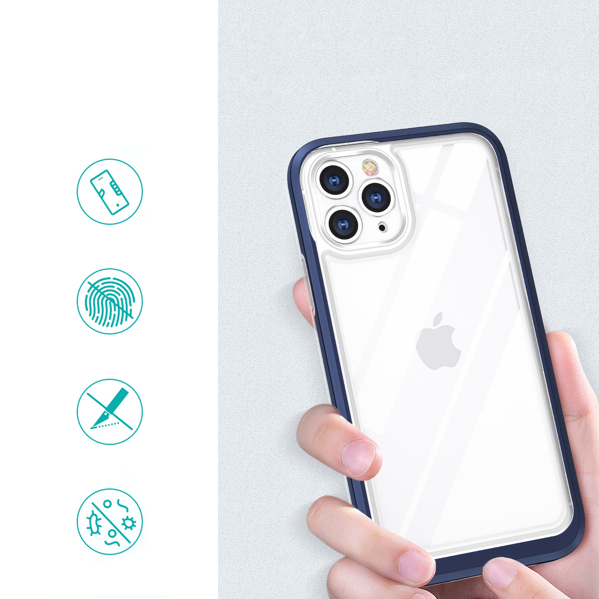 Skaidrus dėklas iPhone 11 Pro Max – mėlynas rėmelis -- iPhone 11 Pro Max