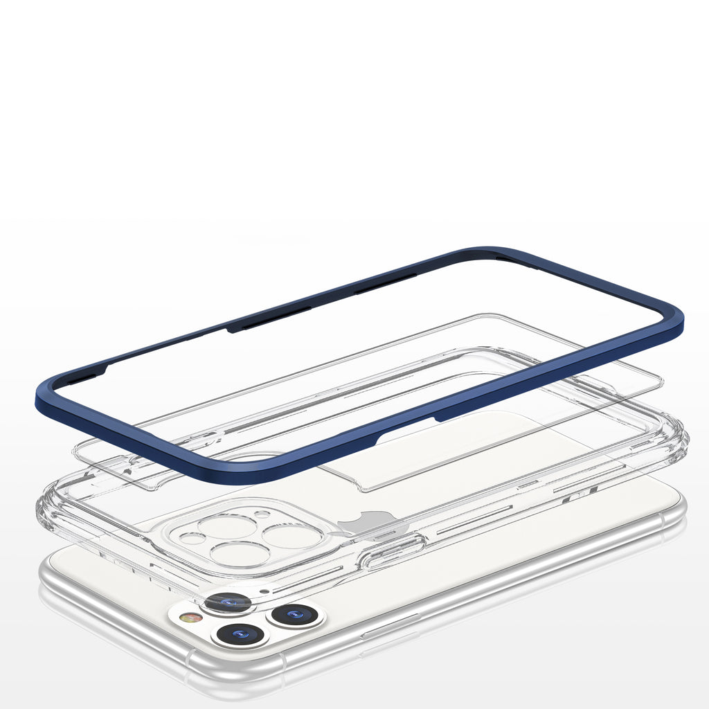 Skaidrus dėklas iPhone 11 Pro Max – mėlynas rėmelis -- iPhone 11 Pro Max