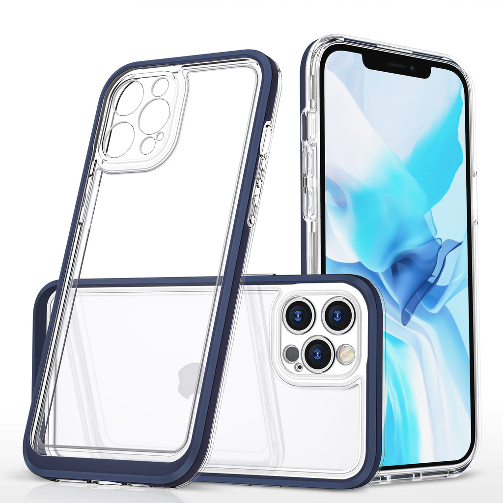 Skaidrus dėklas iPhone 12 Pro – mėlynas rėmelis -- iPhone 12 Pro
