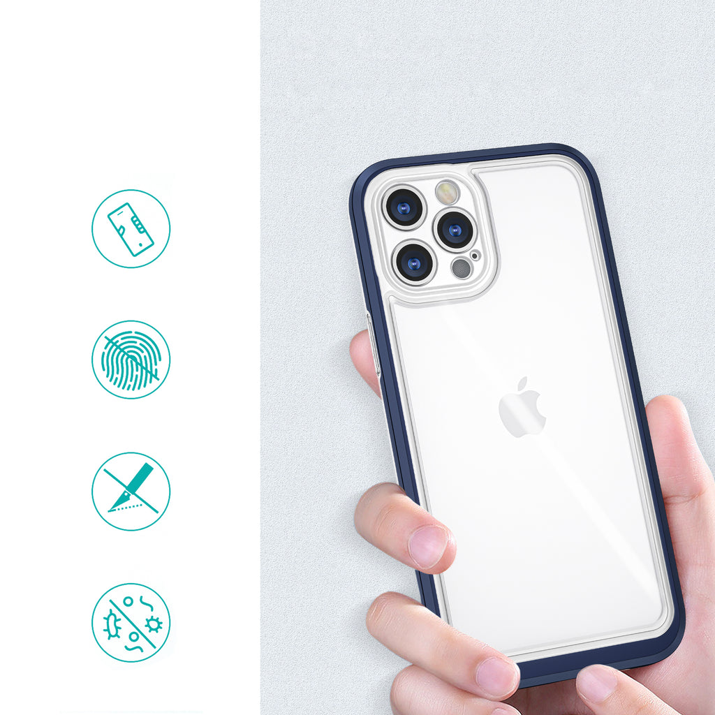 Skaidrus dėklas iPhone 12 Pro – mėlynas rėmelis -- iPhone 12 Pro