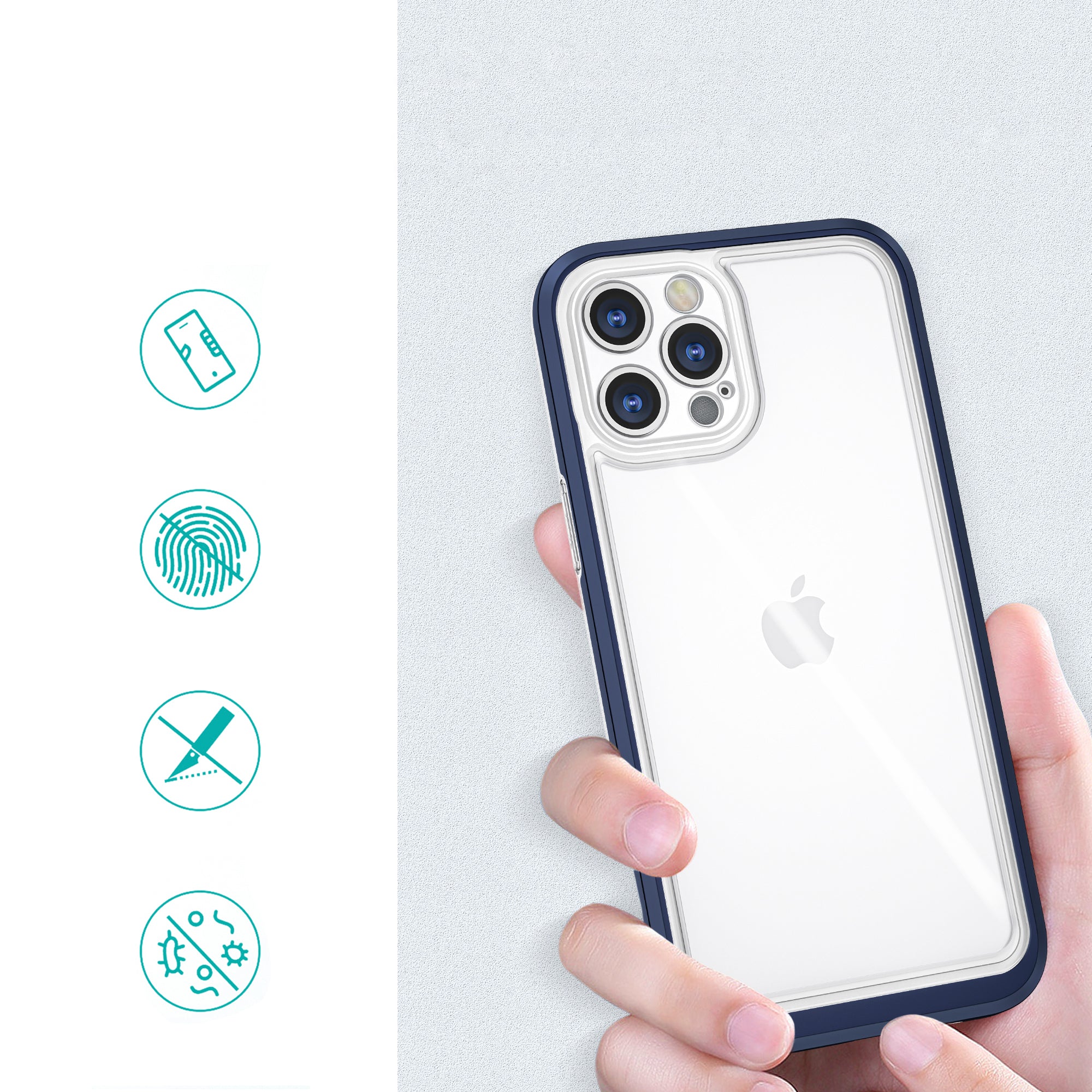 Skaidrus dėklas iPhone 12 Pro – mėlynas rėmelis -- iPhone 12 Pro