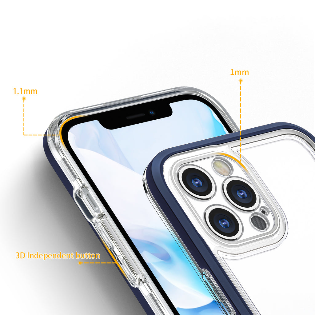Skaidrus dėklas iPhone 12 Pro – mėlynas rėmelis -- iPhone 12 Pro