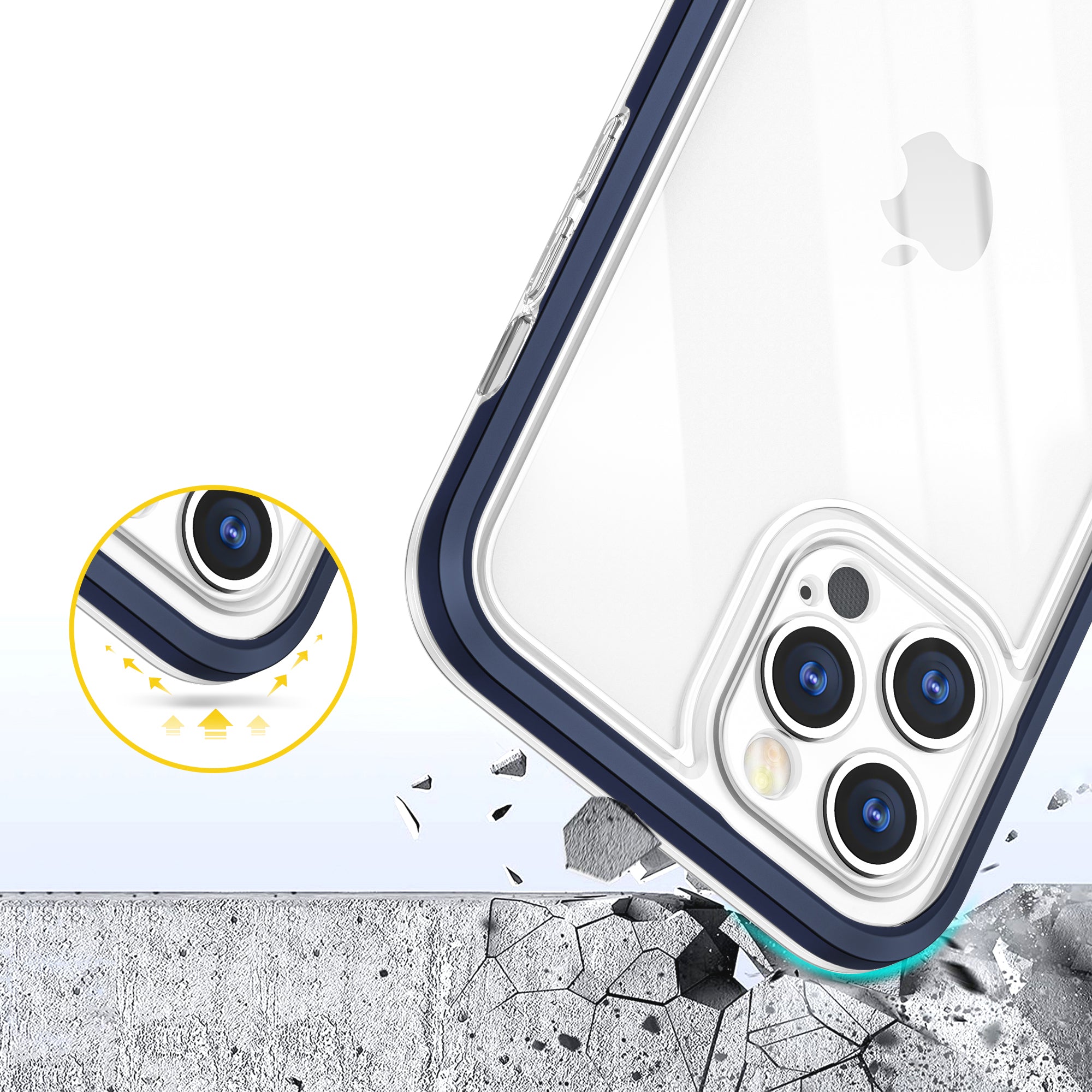 Skaidrus dėklas iPhone 12 Pro – mėlynas rėmelis -- iPhone 12 Pro