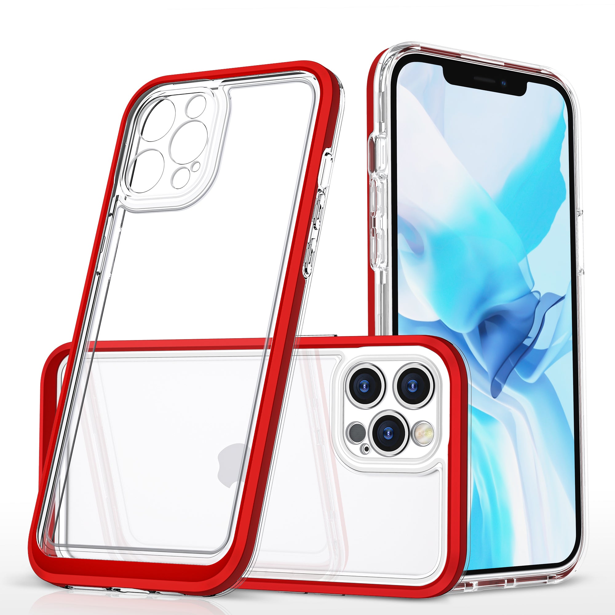 Skaidrus 3in1 dėklas iPhone 12 Pro Max – raudonas -- iPhone 12 Pro Max