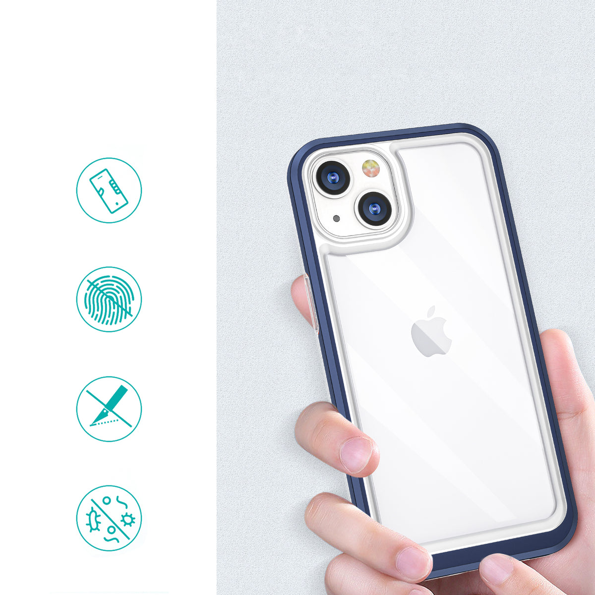 Skaidrus 3in1 dėklas iPhone 13 mini – mėlynas rėmelis