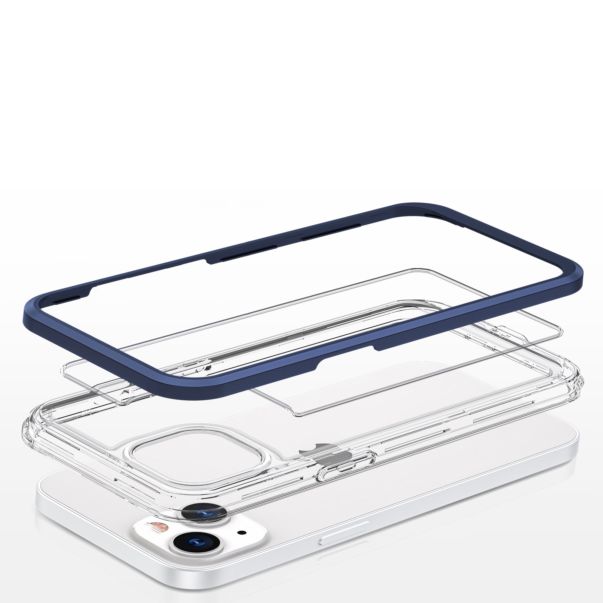Skaidrus 3in1 dėklas iPhone 13 mini – mėlynas rėmelis