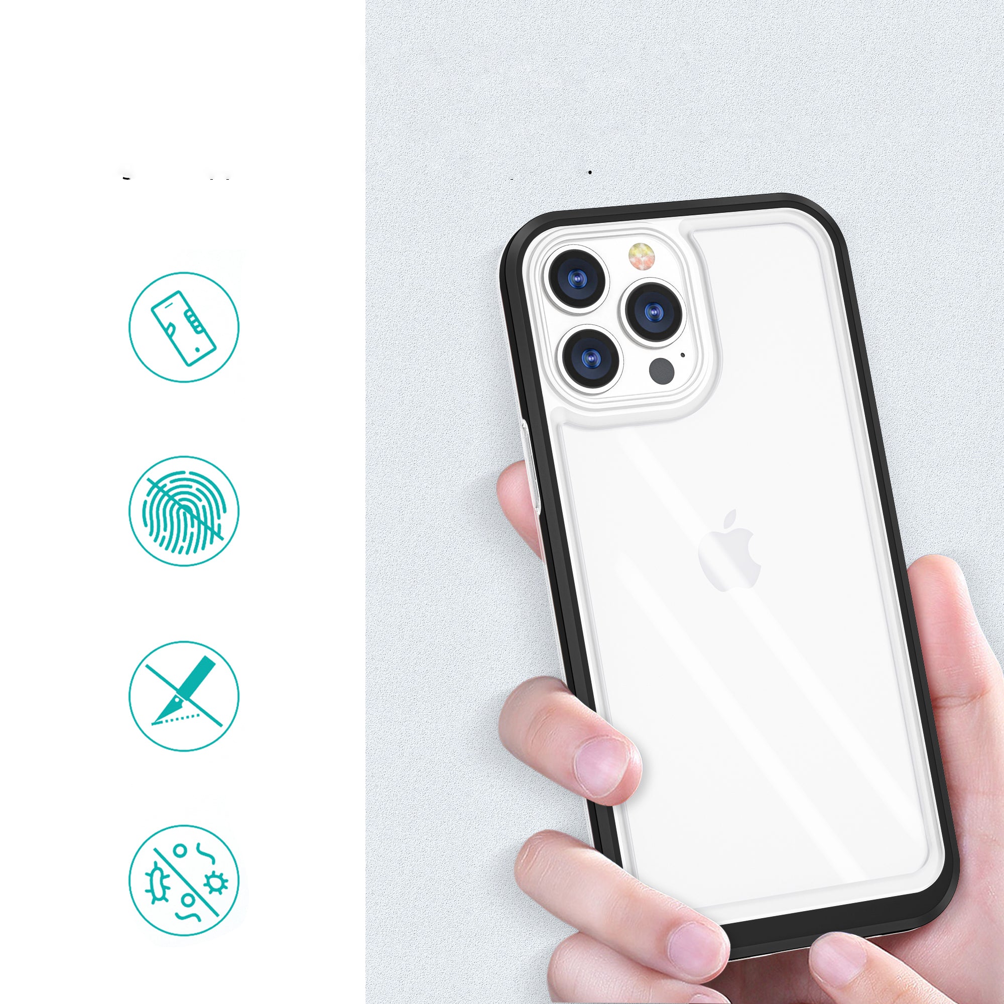 Skaidrus 3in1 dėklas iPhone 13 Pro – juodas rėmelis