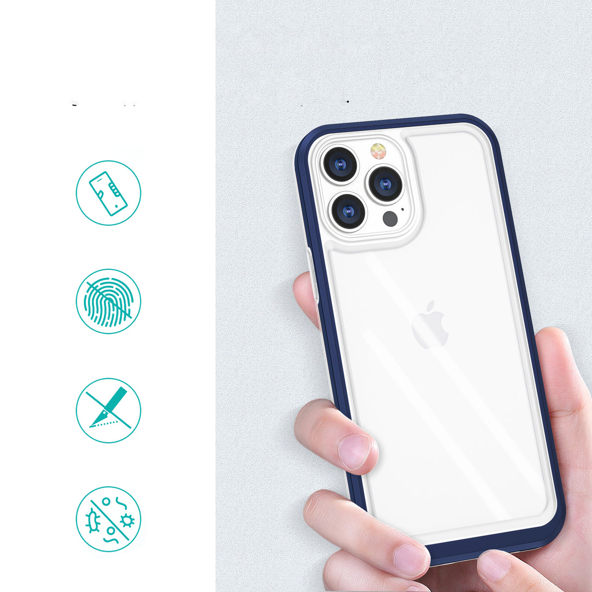 Skaidrus dėklas iPhone 13 Pro – mėlynas rėmelis