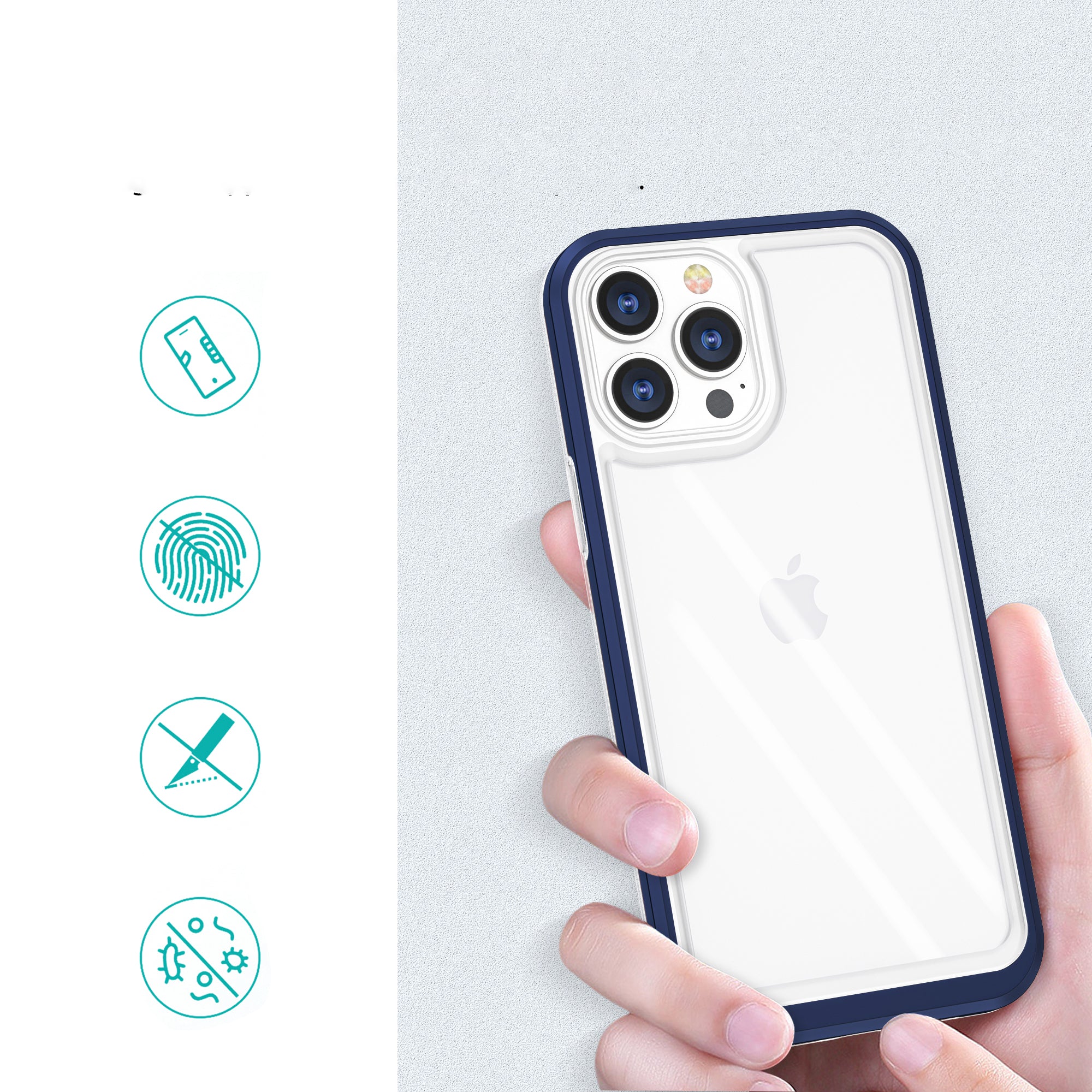Skaidrus dėklas iPhone 13 Pro – mėlynas rėmelis