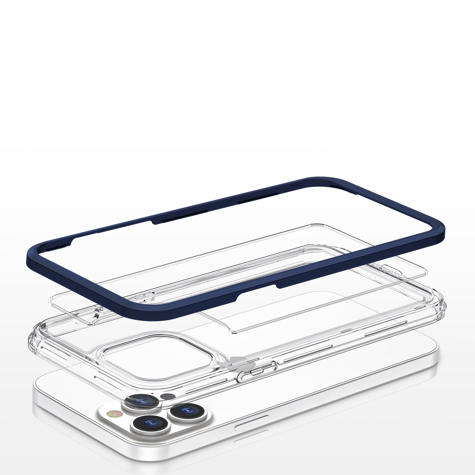 Skaidrus dėklas iPhone 13 Pro – mėlynas rėmelis