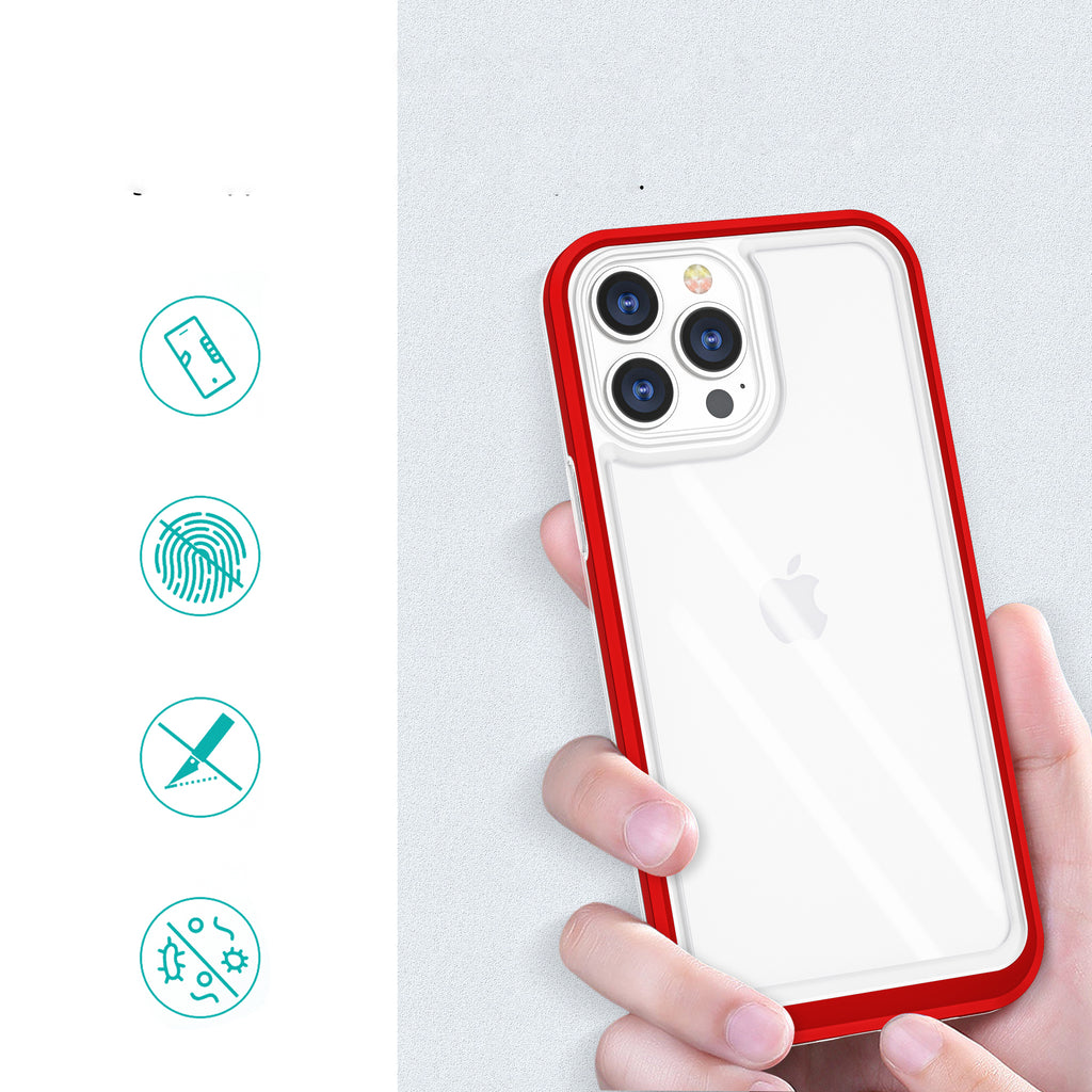 Skaidrus dėklas iPhone 13 Pro – raudonas rėmelis