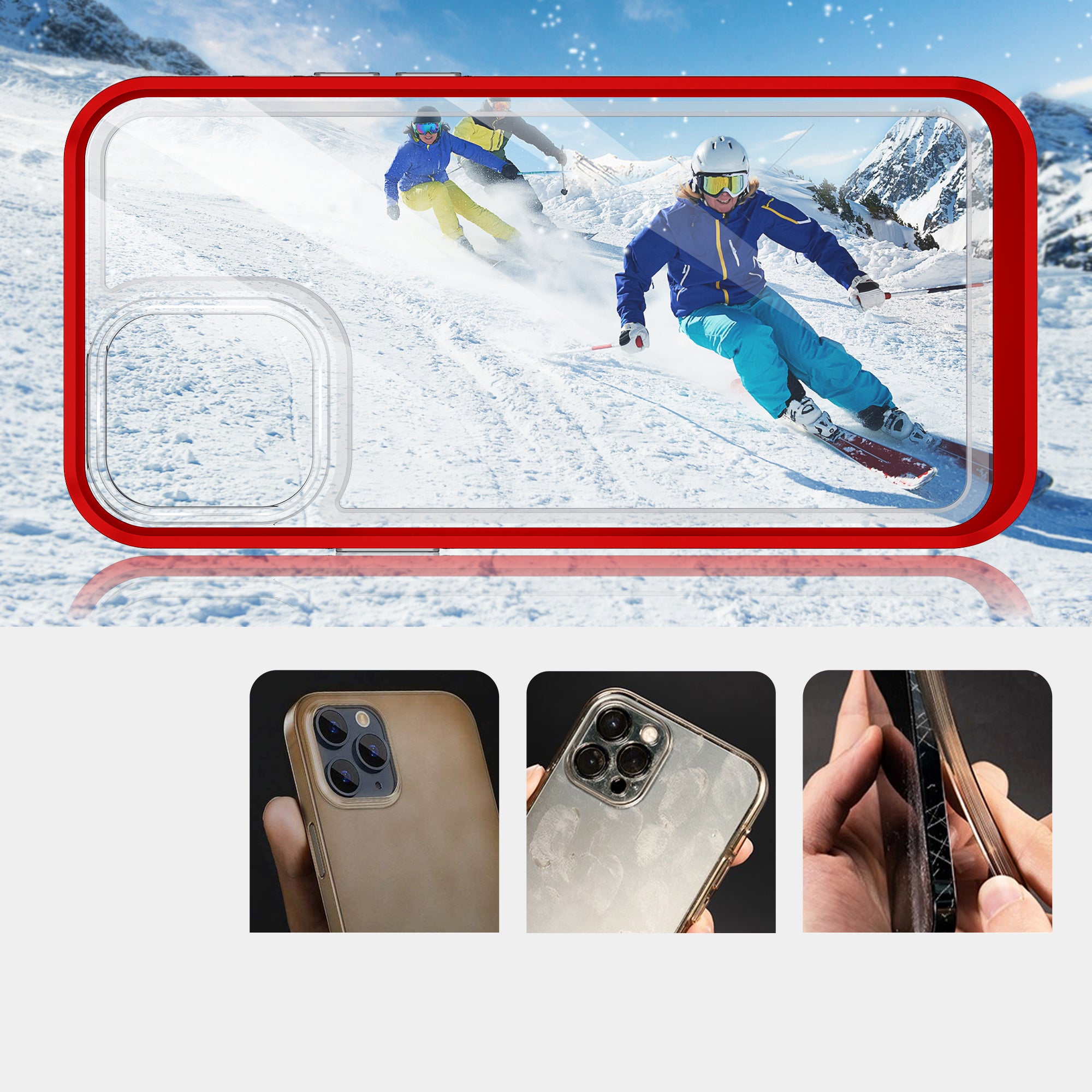 Skaidrus dėklas iPhone 13 Pro – raudonas rėmelis