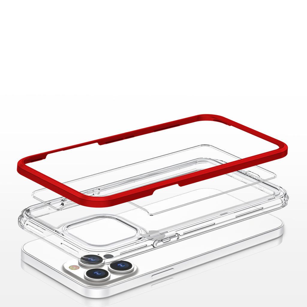 Skaidrus 3in1 dėklas iPhone 13 Pro Max – raudonas