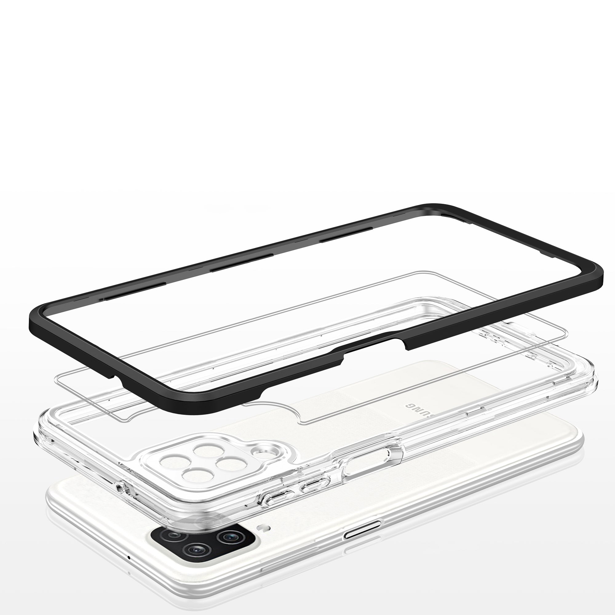 Skaidrus 3in1 dėklas Samsung Galaxy A22 4G – juodas rėmelis -- Samsung Galaxy A22