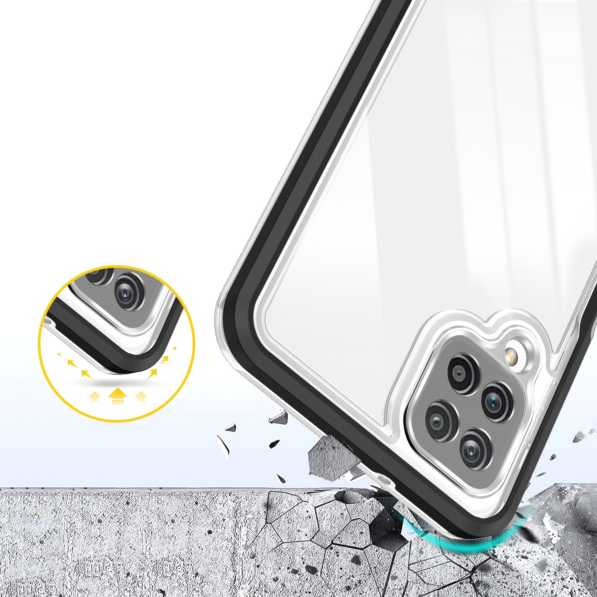 Skaidrus 3in1 dėklas Samsung Galaxy A22 4G – juodas rėmelis -- Samsung Galaxy A22