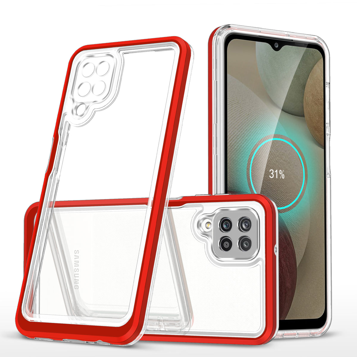 Skaidrus 3in1 dėklas Samsung Galaxy A22 4G – raudonas -- Samsung Galaxy A22