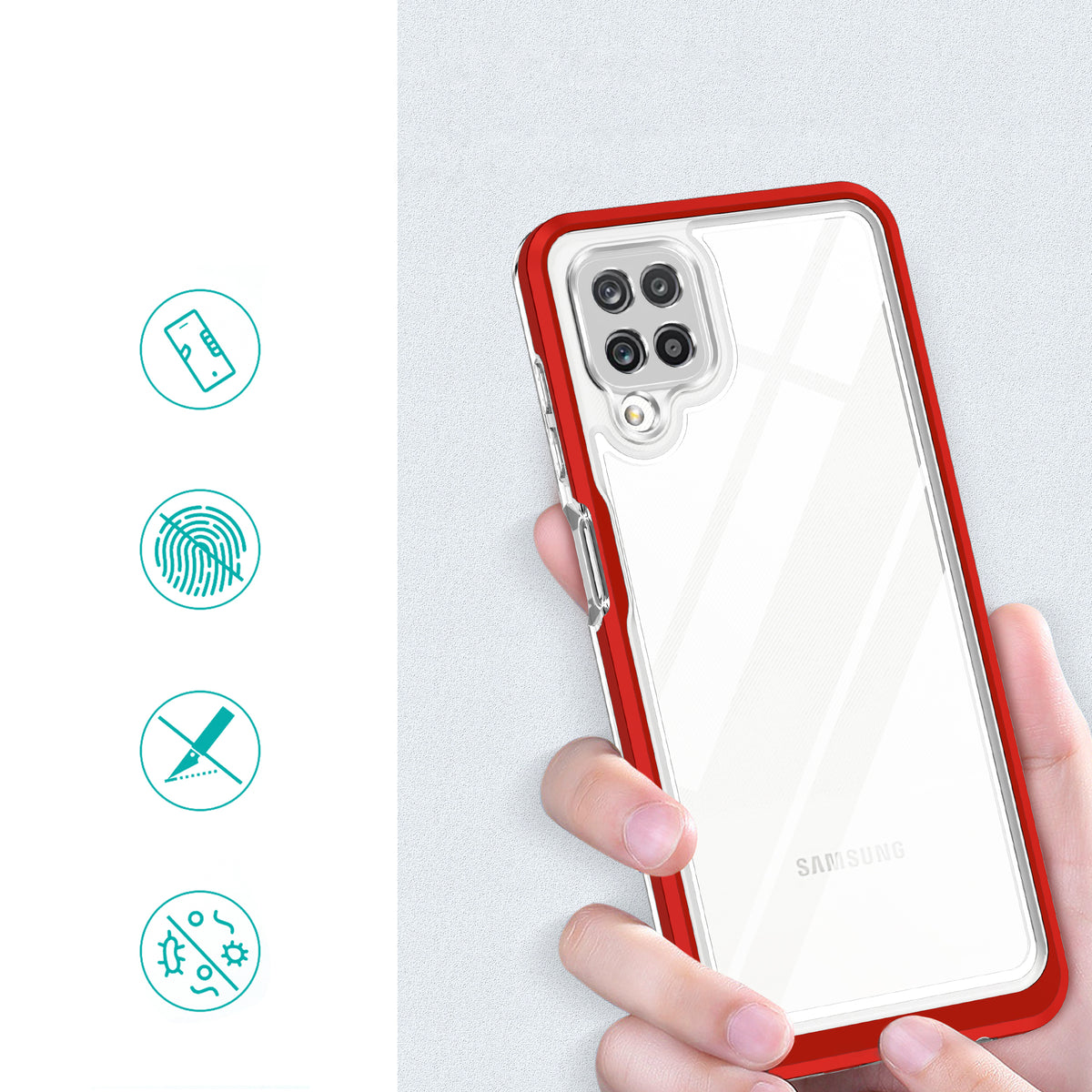 Skaidrus 3in1 dėklas Samsung Galaxy A22 4G – raudonas -- Samsung Galaxy A22