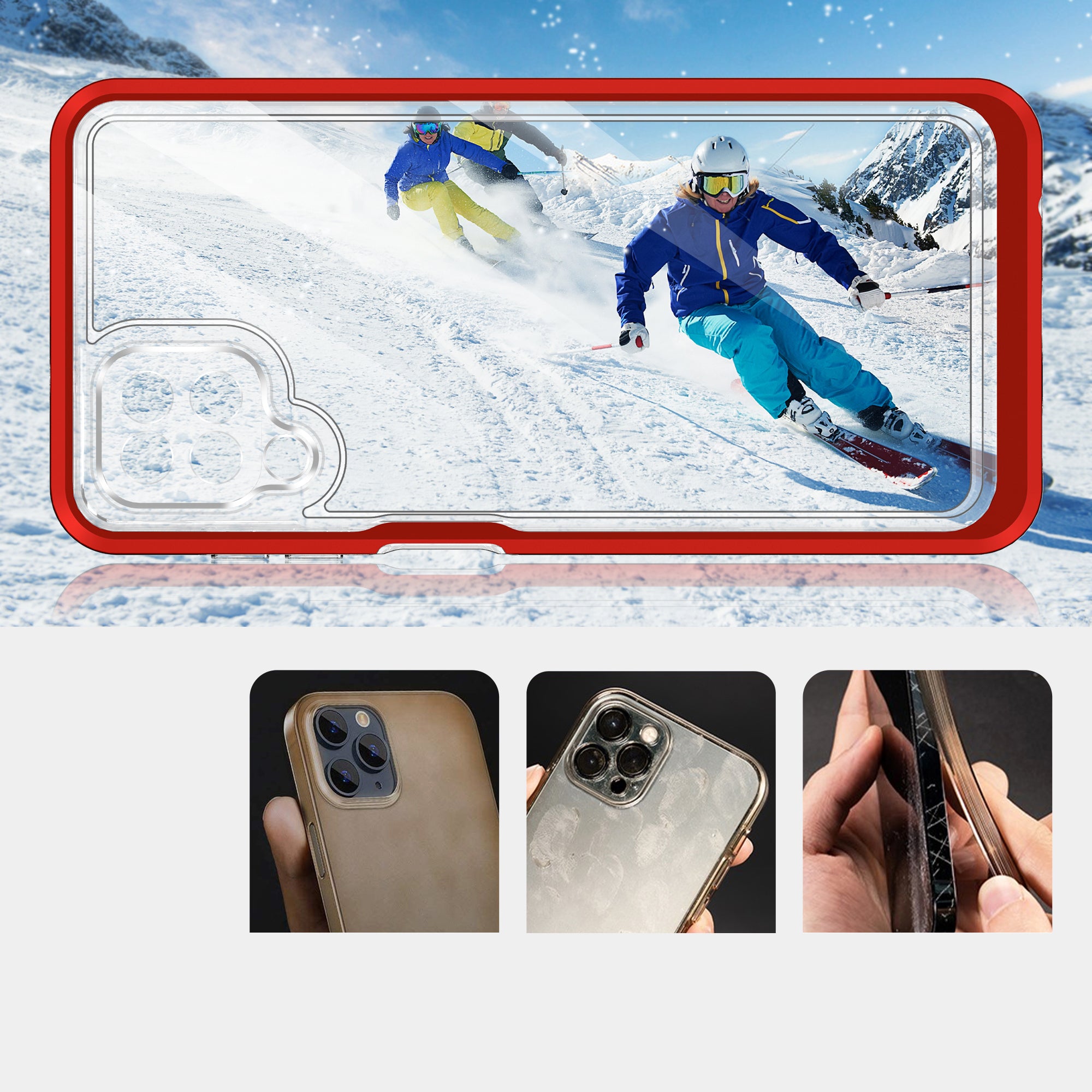 Skaidrus 3in1 dėklas Samsung Galaxy A22 4G – raudonas -- Samsung Galaxy A22