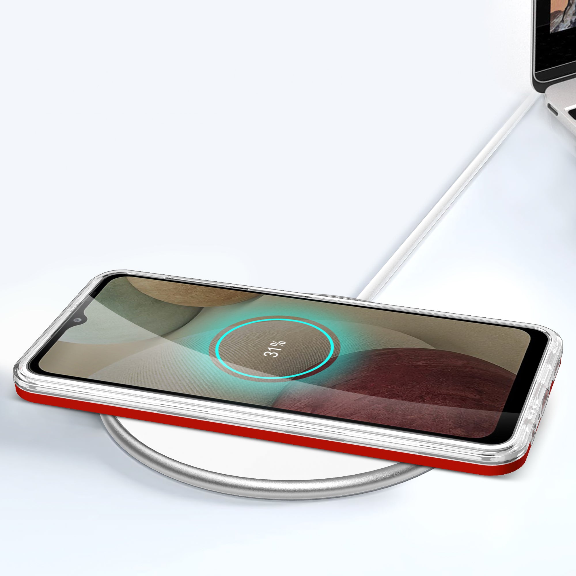 Skaidrus 3in1 dėklas Samsung Galaxy A22 4G – raudonas -- Samsung Galaxy A22