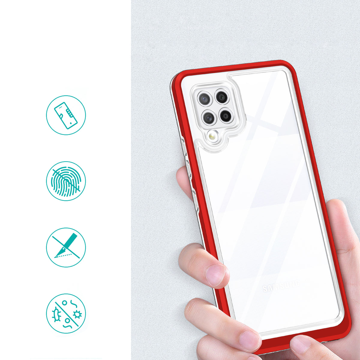 Skaidrus dėklas Samsung Galaxy A42 5G – raudonas -- Samsung Galaxy A42