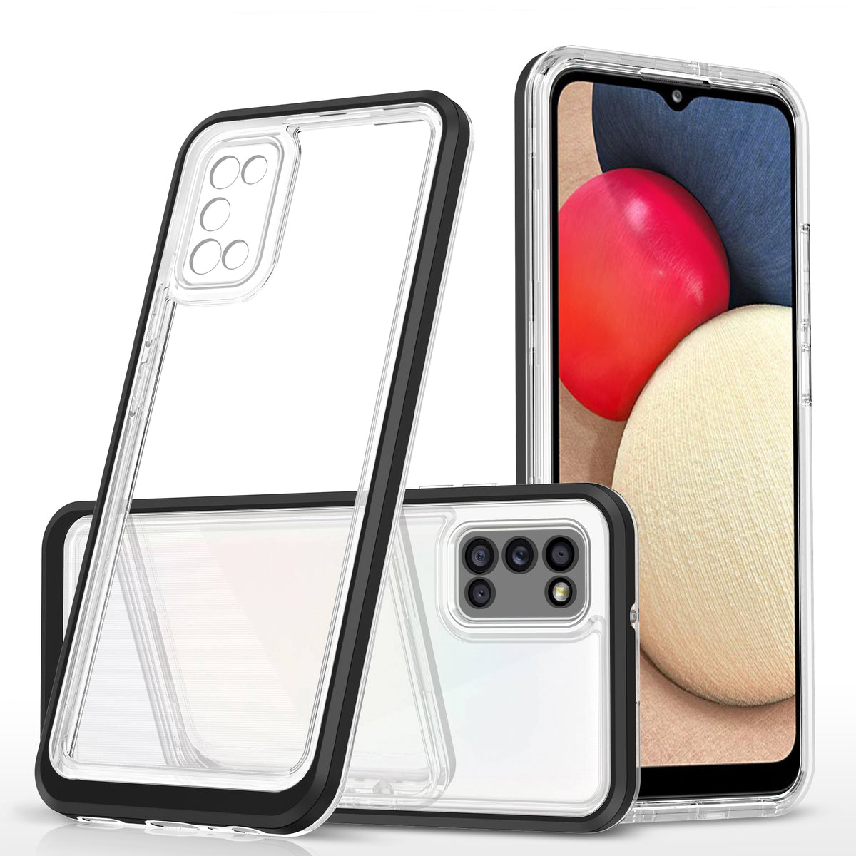 Skaidrus 3in1 dėklas Samsung Galaxy A03s – juodas -- Samsung Galaxy A03s