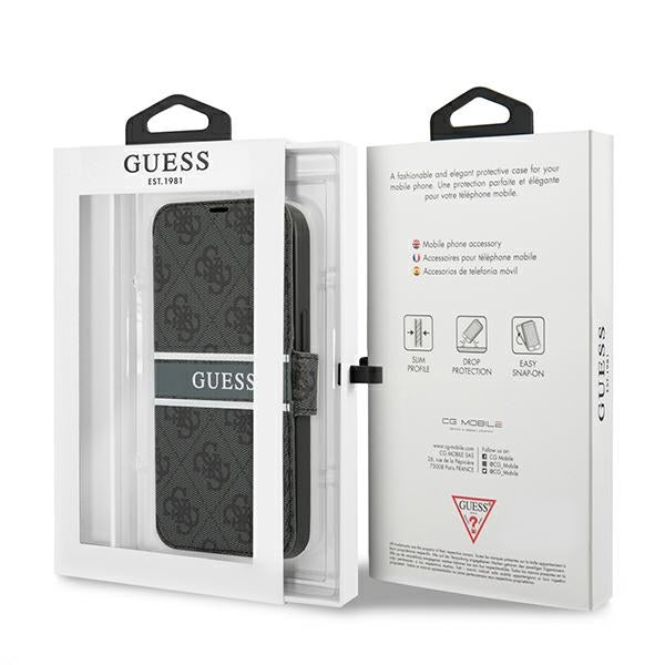 Guess 4G Stripe dėklas-knygutė iPhone 13 mini – pilkas