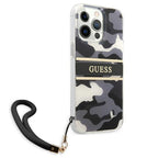 Guess dėklas iPhone 13 / 13 Pro – juodas, Camo dirželis