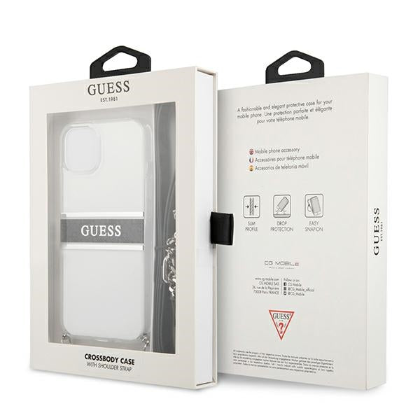 Guess skaidrus dėklas iPhone 13 mini su dirželiu
