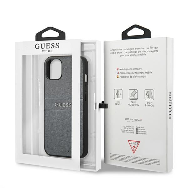 Guess Saffiano Stripe dėklas iPhone 13 mini – pilkas