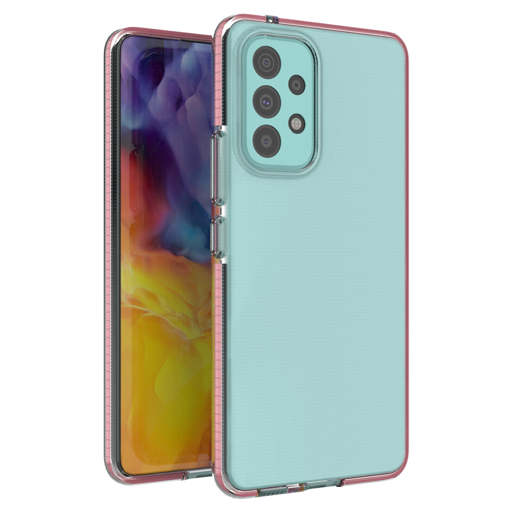 Skaidrus TPU dėklas Samsung Galaxy A73 – rožinis rėmelis -- Samsung Galaxy A73