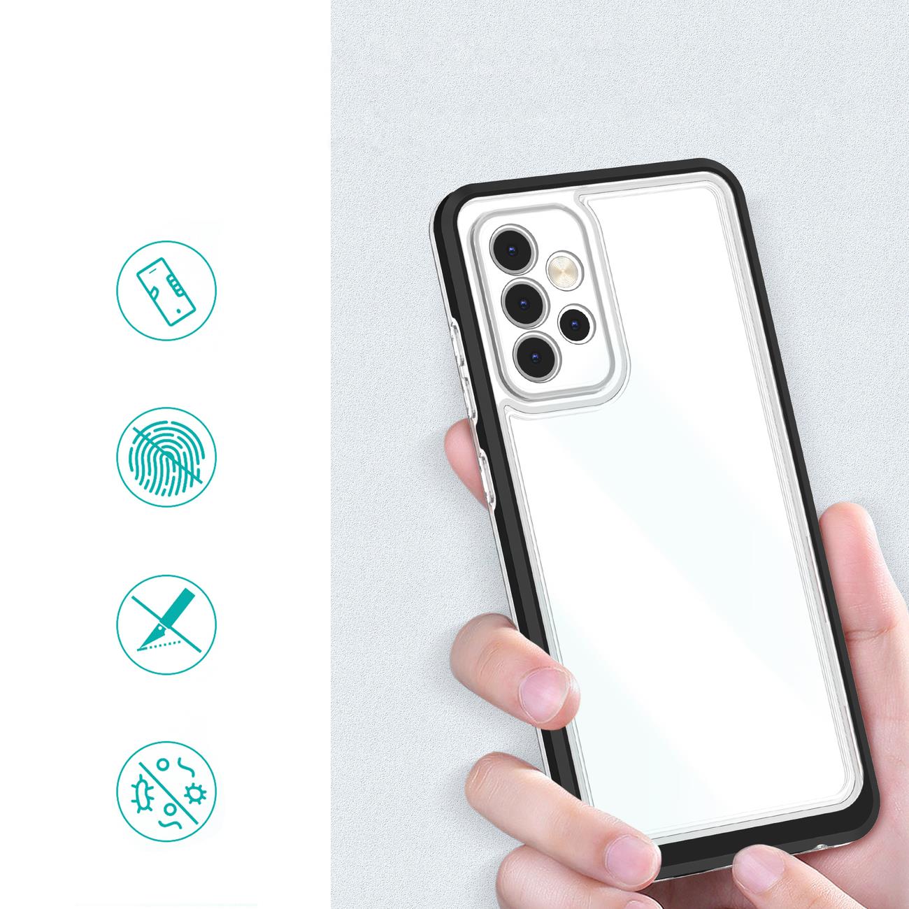 Skaidrus dėklas Samsung Galaxy A73 – juodas rėmelis -- Samsung Galaxy A73