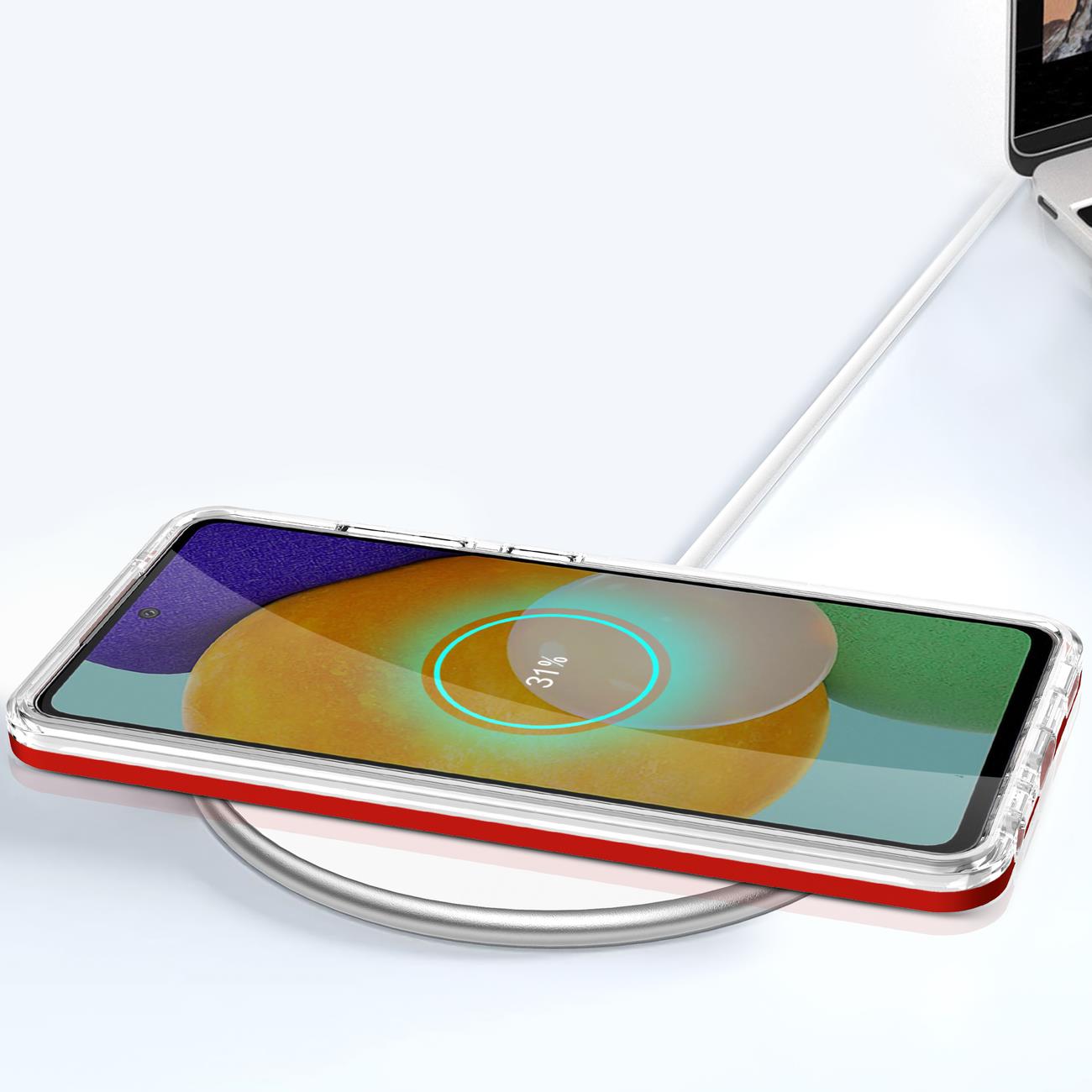 Skaidrus 3in1 dėklas Samsung Galaxy A73 – raudonas -- Samsung Galaxy A73