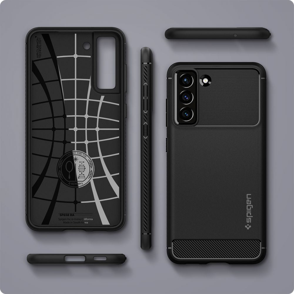 Spigen Rugged Armor dėklas Samsung Galaxy S21 FE – juodas -- Samsung Galaxy S21 FE