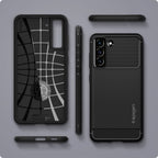 Spigen Rugged Armor dėklas Samsung Galaxy S21 FE – juodas -- Samsung Galaxy S21 FE