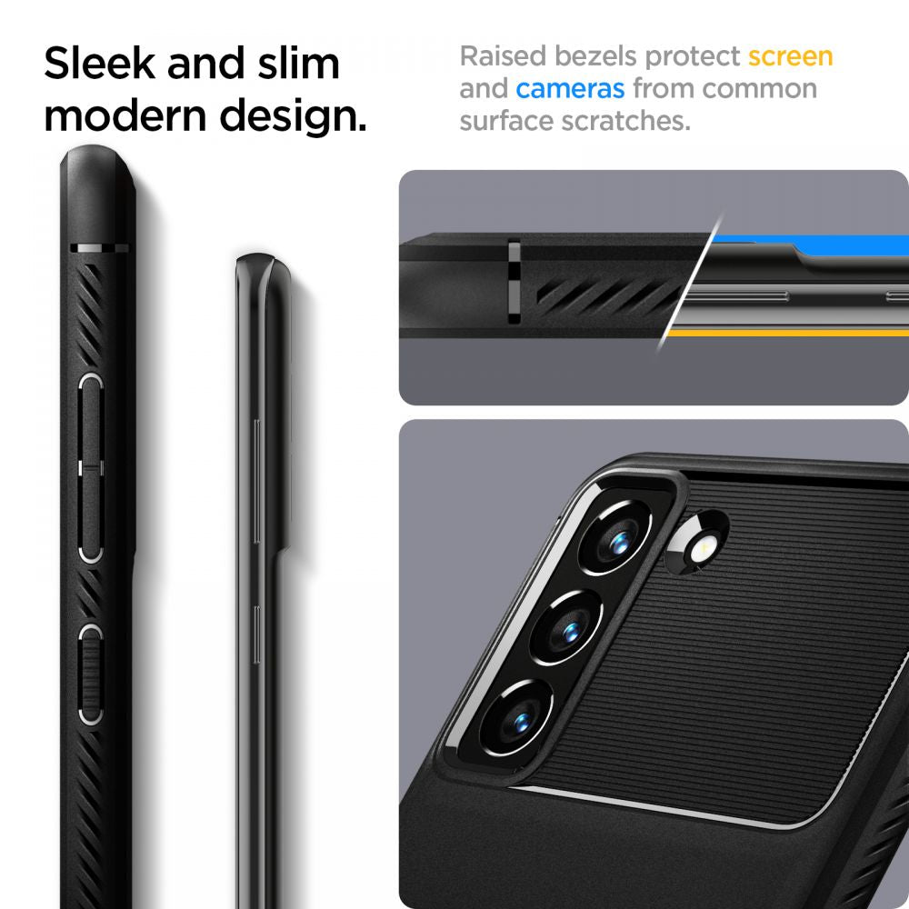 Spigen Rugged Armor dėklas Samsung Galaxy S21 FE – juodas -- Samsung Galaxy S21 FE