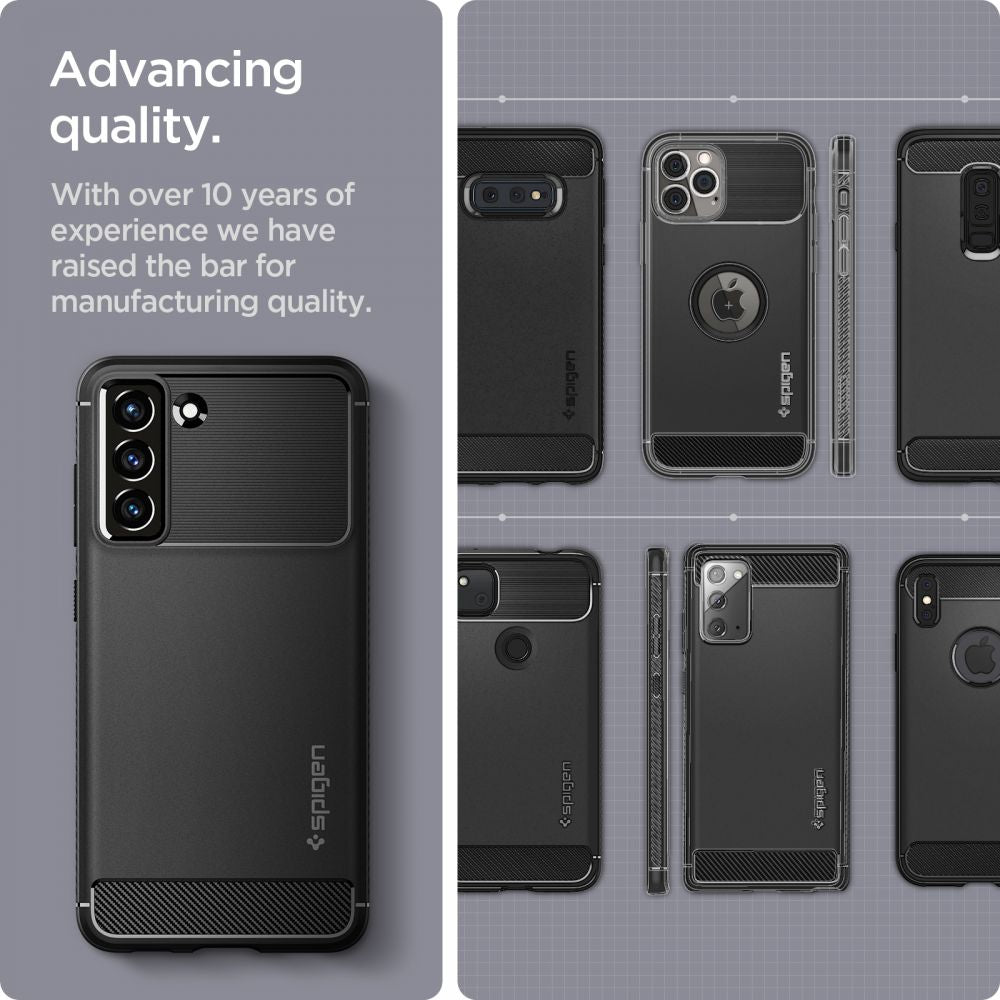 Spigen Rugged Armor dėklas Samsung Galaxy S21 FE – juodas -- Samsung Galaxy S21 FE