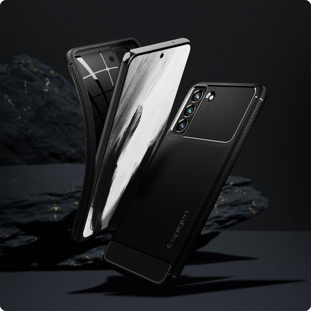 Spigen Rugged Armor dėklas Samsung Galaxy S21 FE – juodas -- Samsung Galaxy S21 FE