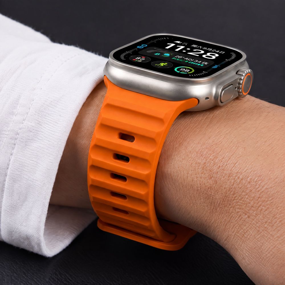 Dirželis Tech-Protect Silicone Line Apple Watch 8 / 9 / 10 / 11 / 12 / SE / Ultra (44 / 45 / 46 / 49 mm), oranžinis --...