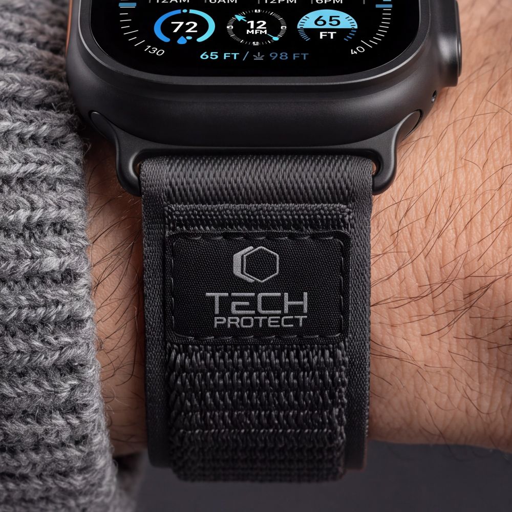 Dirželis Tech-Protect Nylon Elite Apple Watch 8 / 9 / 10 / 11 / 12 / SE / Ultra (44 / 45 / 46 / 49 mm), juodas/oranžinis...