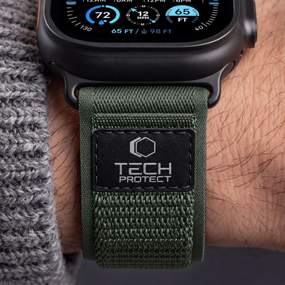 Dirželis Tech-Protect Nylon Elite Apple Watch 8 / 9 / 10 / 11 / 12 / SE / Ultra (44 / 45 / 46 / 49 mm), žalias/oranžinis...