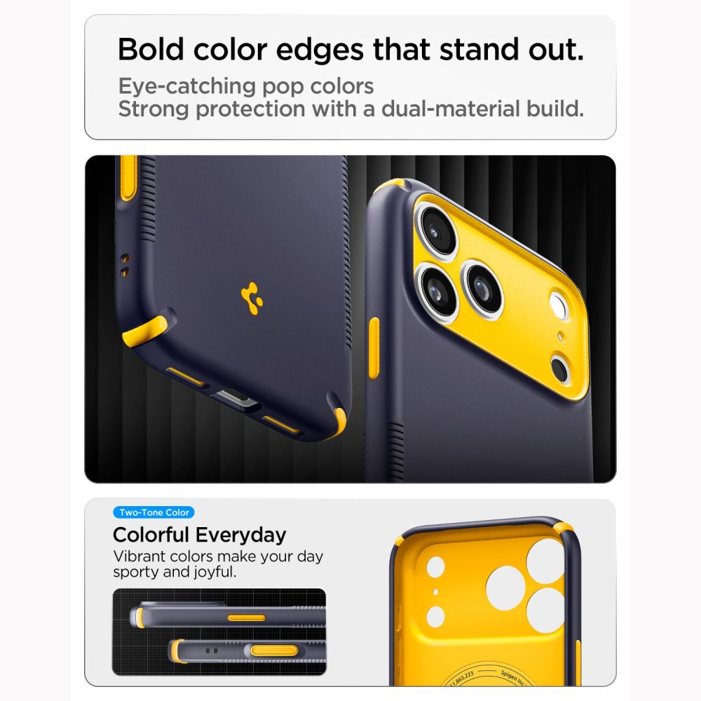 Dėklas Spigen Nano Pop Hybrid MagSafe iPhone 17 Pro / 18 Pro, tamsiai mėlynas/geltonas -- iPhone 17 Pro, iPhone 18 Pro